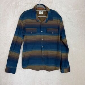 Lake & Trail Mens Blue Brown Striped Long Sleeve Button Down Shirt Large Granola